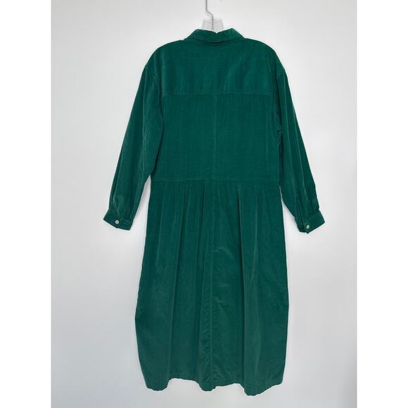 Vintage Talbots Forest Green Corduroy Button Front Midi Fall Hoilday Dress XL - Picture 4 of 16